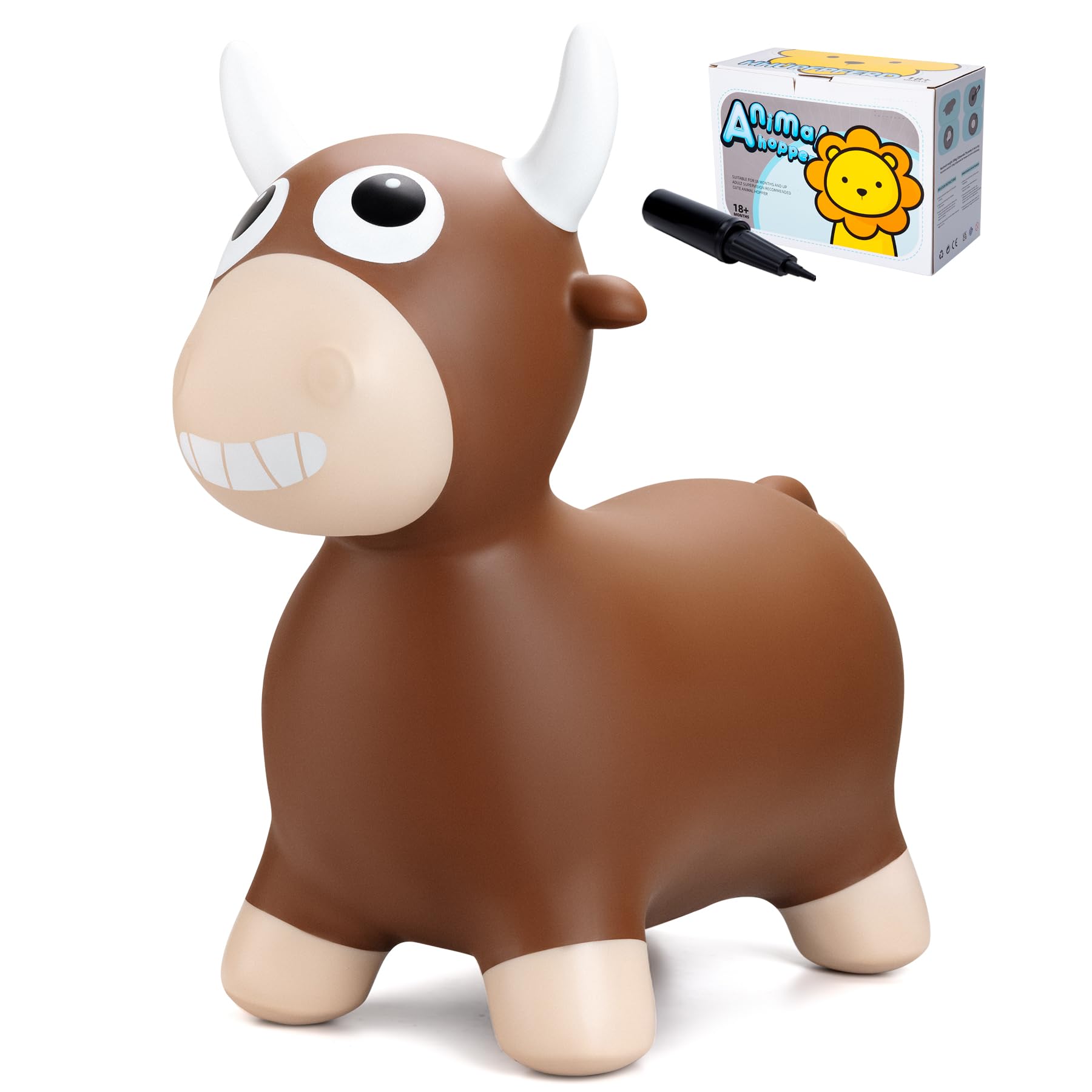 Vastoy Animal Hopper for Kids 2-6 Years, Animal Hoppers Inflatable Bouncy Ride-On Toy with Hand Pump, Indoor Outdoor Play Inflatable Animals