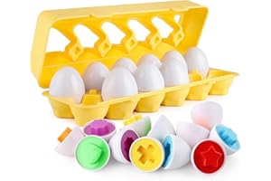 VUIYA Matching Eggs - Toddler Toys - Color Shapes Egg Set - Educational Color, Shapes and Sorting Recognition Skills - Sorting Puzzle for Kid Baby Toddler Boy Girl, Easter Basket Gift (12 Eggs)