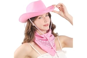 IBASICS Pink Cowgirl Hat with Bandana - Pink Cowboy Hat for Women and Teen Girls - Fun Novelty Cow Girl Hat - Wild West Cowgirl Costume Outfit Accessory for 21st Birthday, Western Party, Halloween Costumes