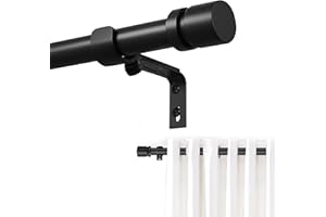 Ottsuls Curtain Rods for Windows, 32 to 90 or 101 Inches Max Adjustable Length, 1 Inch Diameter, Black Decorative Curtain Rod
