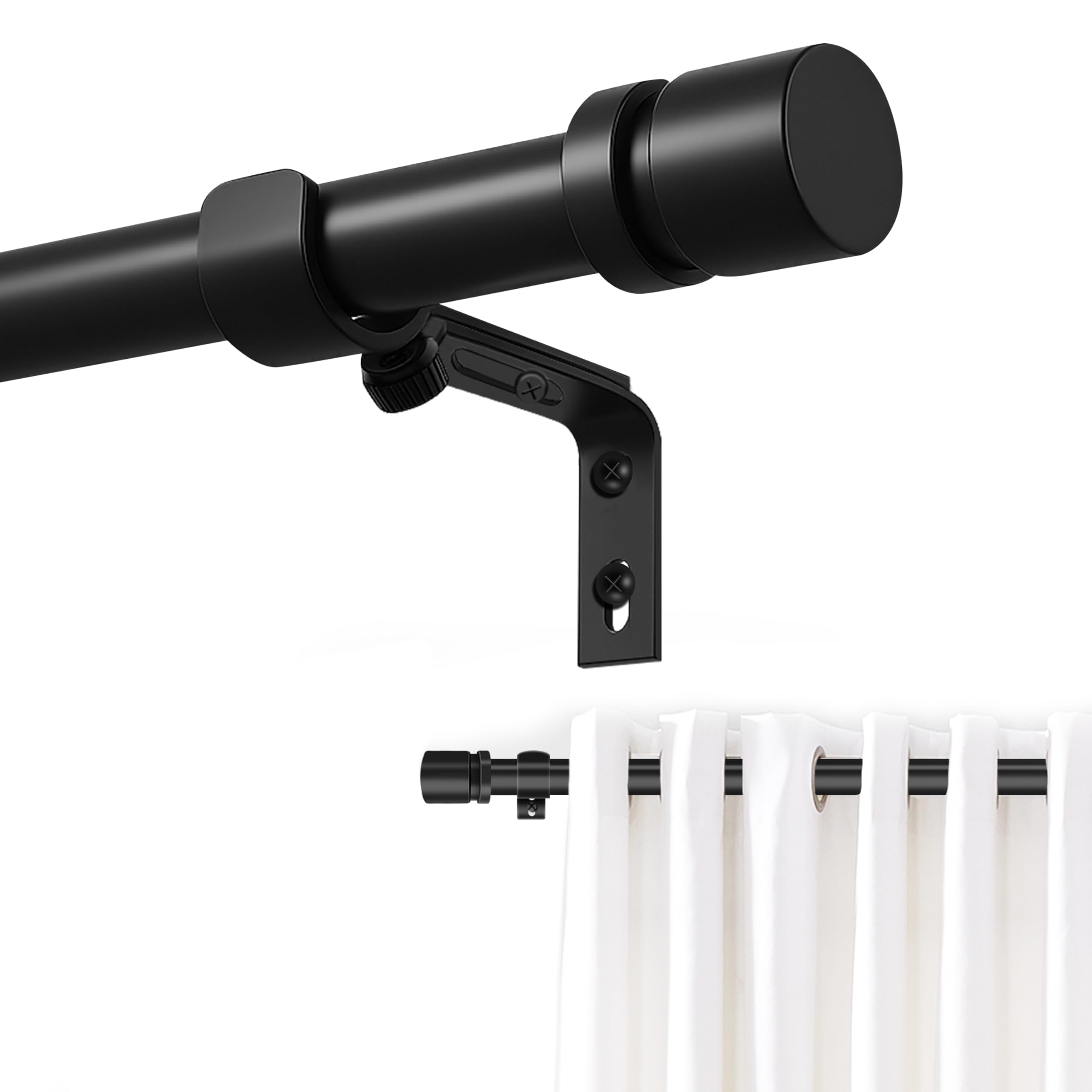 Ottsuls Curtain Rods for Windows, 32 to 74 or 85 Inches Max Adjustable Length, 1 Inch Diameter, Black Decorative Curtain Rod Set, Rustproof Heavy Duty Metal Pole with Brackets
