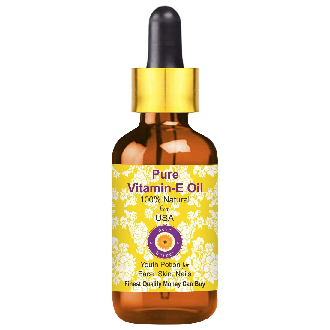 Deve Herbes Pure Vitamin E Oil with Glass Dropper Natural Therapeutic Grade30ml (1 oz)