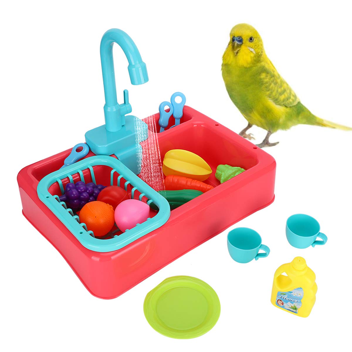 NCONCO Bird Bath Pet Bird Multifunctional Bathtub Automatic Parrots Bathroom Bird Shower Tub with Toy Feeder Bowl for Pets Small Medium Parrot, Parakeet,Cockatiel, Conure Budgie