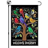 LAGZDFC Welcome Diversity Garden Flag Yard Decoration Gifts, Double Sided Farmhouse Outdoor Lawn Decor Yard Flag, Funny Rainbow Diverse Birds Welcoming Sign, Unity Equality Community Pride Flags