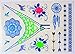 Dalin 6 Sheets Blue Silver Green Body Jewelry Temporary Metallic Tattoos Adult Temp Metallic Glitter Art Flash Tattoos Long Lasting