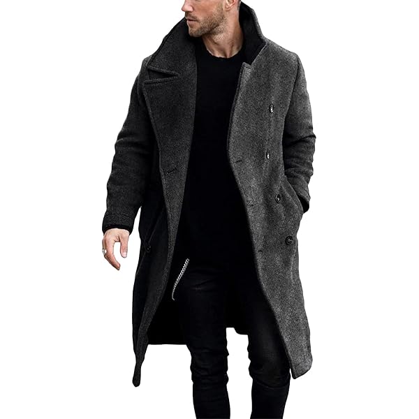 Zeiyignr Mens Trench Coat Notched Lapel Collar Double