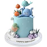 17 PCS Under the Sea Cake Decorations Ocean Animals Cake Topper with Cake Balls Decorations for Under the Sea Theme Boys Girls Baby Shower Birthday Party Supplies