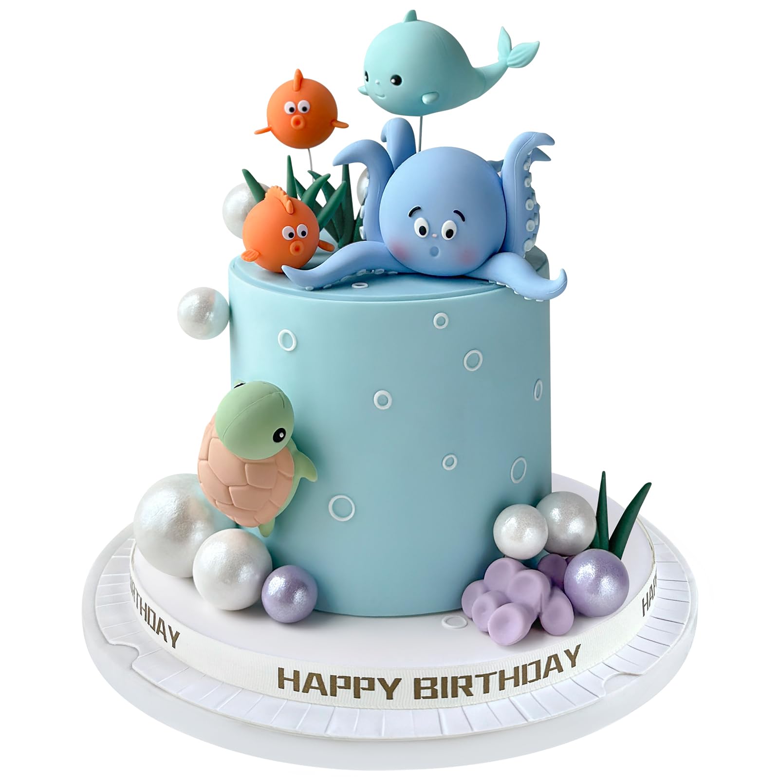 Photo 1 of 17 PCS Under the Sea Cake Decorations Ocean Animals Cake Topper with Cake Balls Decorations for Under the Sea Theme Boys Girls Baby Shower Birthday Party Supplies