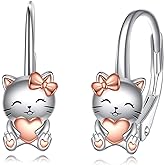 VONALA 925 Sterling Silver Cat Bunny Sloth Cow Angel Axolotl Leverback Earrings Cute Animal Hoop Dangle Drop Jewelry Gifts for Women