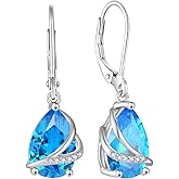 Rocayi Birthstone Dangle Drop Earrings for Women 925 Sterling Silver Teardrop Leverback Earrings Jewelry Gifts for Wife Mother Her