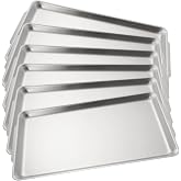 QTLCOHD 6 Pcs Large Stainless Steel Serving Tray, 15.8 x 9.5 Inch | Rectangular Silver Metal Serving Platters for Food, Party, Buffet, Appetizers, and Desserts
