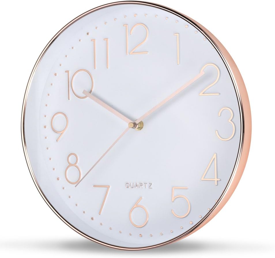 SOULMATES Large Decorative Wall Clock/Silent Sweep and Non Ticking - Easy to Read 12 Inch Modern Stylish Display (Rose Gold)
