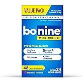 Bonine Non-Drowsy Meclizine HCl Motion Sickness Relief, 48 Ct | Meclizine HCL 25 mg, Medicine for Nausea or Motion Sickness, Cruise Essentials, Raspberry Chewable Tablets