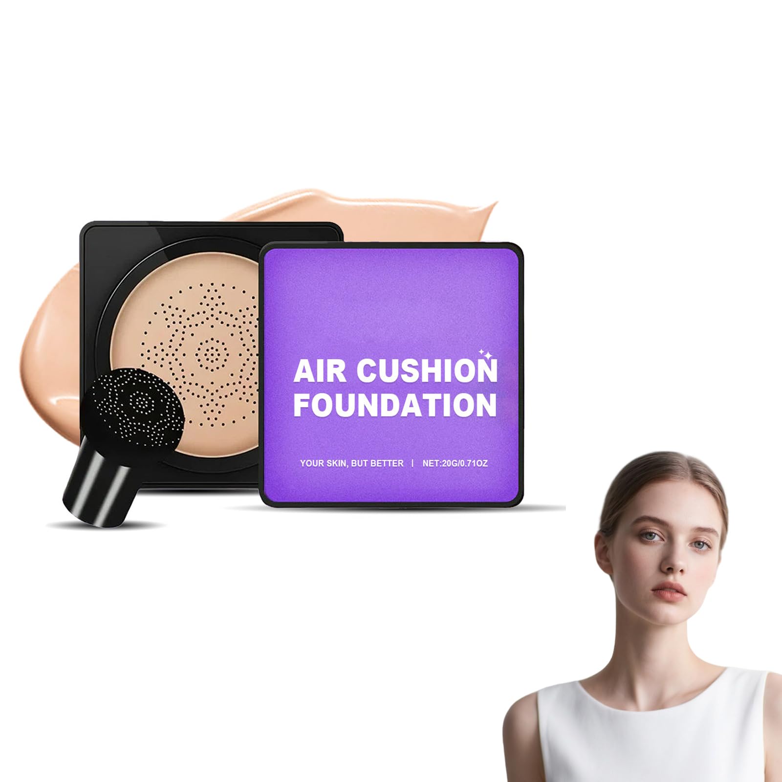 Photo 1 of Air Cushion CC Cream with Mushroom Puff,Lightweight Concealer for All Skin Types,Long-Lasting Waterproof Oil Control Foundation (Natural, 1pc)