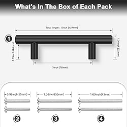 Probrico 5 Pack Black Kitchen Cabinet Pulls,Hole