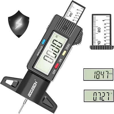 GODESON Digital Tyre Tread Depth Gauge UK 0-25.4 mm Large LCD Display
