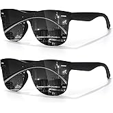 LINVO Trendy Polarized Mirrored Sunglasses Men Womens, Flat One Piece Reflective Shades for Driving Fishing UV400 Protection