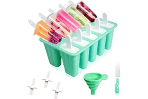 Popsicle Mold, 10 Cavities Popsicle Molds Silicone, Reusable Ice Cream Molds with Extra Popsicle Sticks, Easy Release Ice Pop