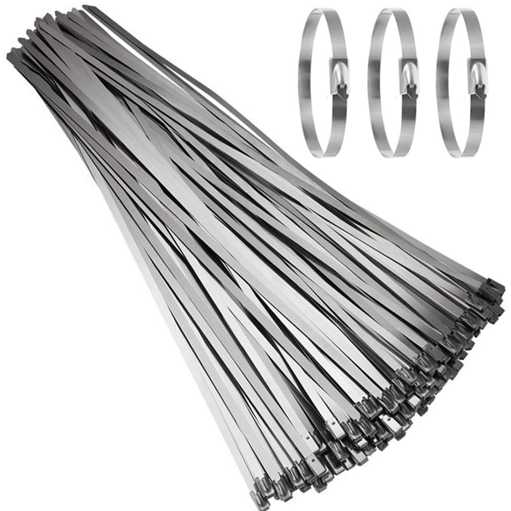 LCOUACEO Metal Cable Ties 100 Pieces, 500mm×4.6mm Stainless Steel Cable Ties, Multipurpose Stainless Steel Flanges for Pipe Fixing, Fence Repair and Cable Tie