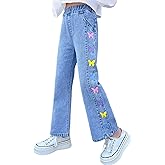 Rolanko Girls Jeans Denim Elastic Wasit Wide Leg Baggy Pants Kids Clothes 4-14 Years