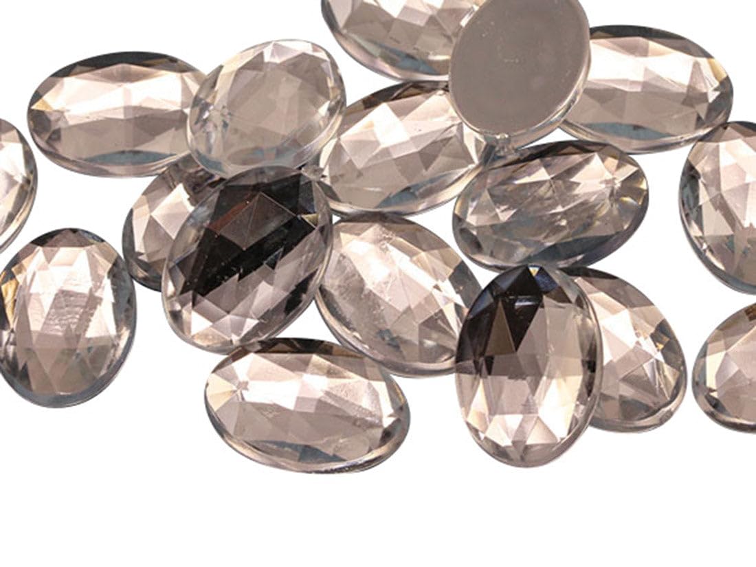 Allstarco 14x10mm Crystal Clear .AC Flat Back Oval Acrylic Rhinestones Tiny Face Gems Body Jewels Card Making Embelishments - 45 Pieces