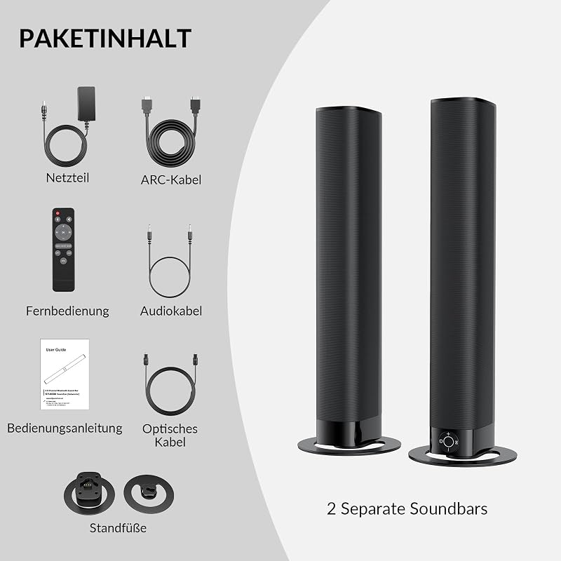 Soundbar für TV Geräte, Teilbare 2-in-1 Set of TV Soundbar, Auto-Volume-Boost, 3 Sound Modi, Surround Soundsystem, Bluetooth 5.3, ARC/Opt/Aux, TV Lautsprecher für Fernseher, Monitor, 1pcs — Foto 7 von 8