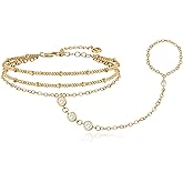 Cicy Bell Hand Chain 18k Gold Plated Bracelet for Women Trendy Teardrop Cubic Zirconia Adjustable Finger Ring Slave Dainty Bracelets Jewelry Gifts