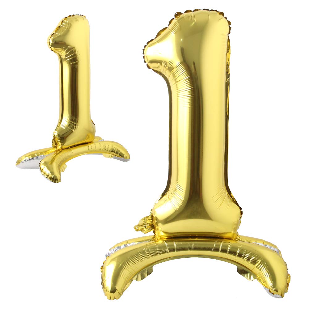 Photo 1 of Self Standing 32 Inch Number Balloons Foil Ballon Gold Digit ball Wedding Birthday Party Decoration Baby Shower Supplies (32 inch Stand Gold 1)