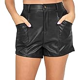 Fooullaide Womens Sexy High Waisted Leather Shorts Stretchy Faux Leather Biker Wide Leg Dressy Shorts with Pockets