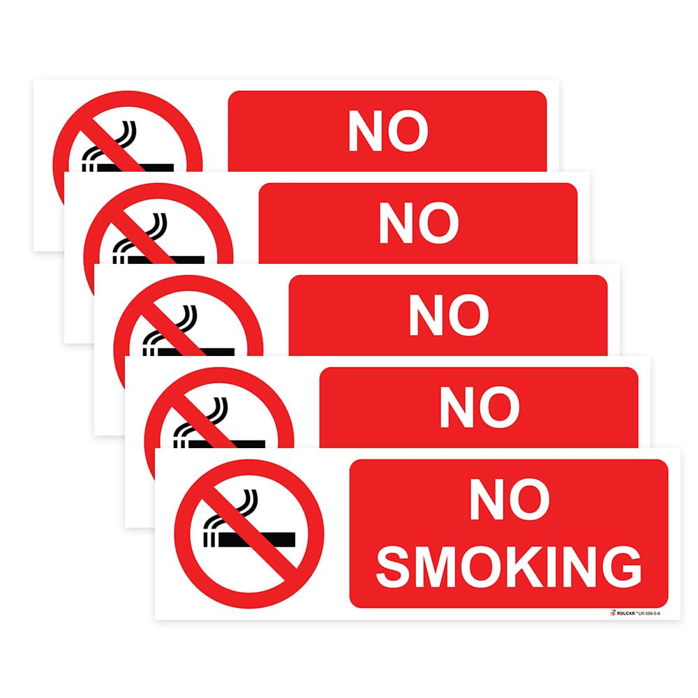 RDLCAR No Smoking Warning Sign, Safety for Public Places, Restricted Areas and Business Premises - Prohibition Signs Indoor Outdoor Use, PVC Rigid Plastic, 100mm x 300mm 5 Pack (RDL UK 056)