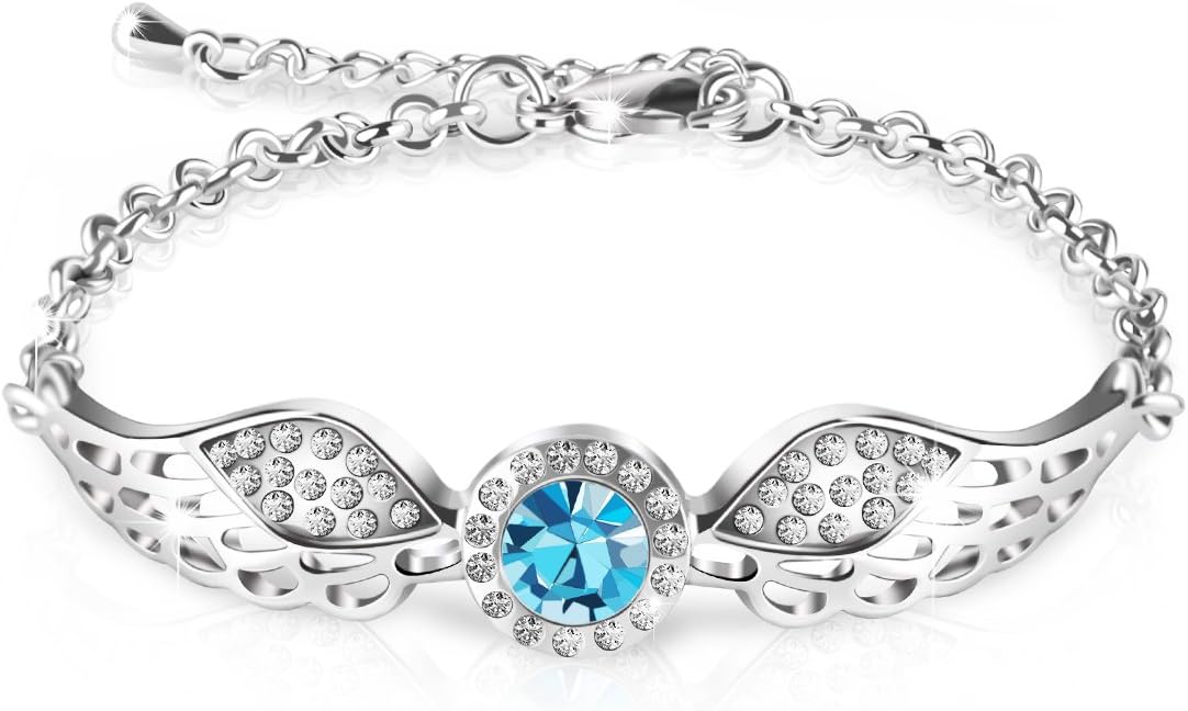 Queenees "Angel Wings Swarovski Crystal Bangle Bracelet Love Desinged Jewelry, 7"