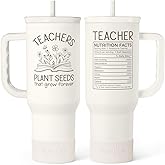 SANDJEST Teacher Appreciation Gift – 40oz Stainless Steel Insulated Tumbler with Handle and Straw - Teacher Nutrition Facts Travel Coffee Mug Cup for Women Back to School Birthday Christmas