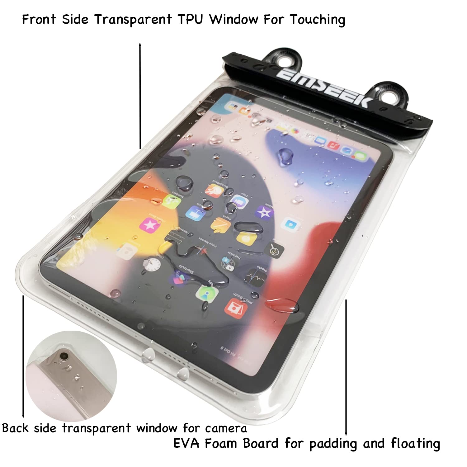 Waterproof Ebook Reader Case Holder Tablet Cover Bag eReader Dry Pouch for Amazon Kindle Paperwhite Oasis Fire 7 Nook Kobo iPad mini Samsung Tab Google Nexus Up to 8.5”(Black)