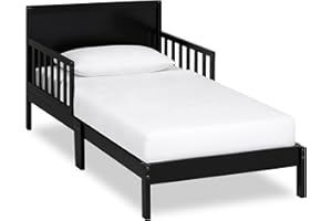 Dream On Me Brookside Wooden Toddler Bed in Black, Greenguard Gold & JPMA Certified, Kids Bed with Safety Rails, Low-to-Floor Design, Non-Toxic Pinewood Finish