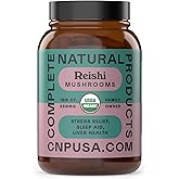Complete Natural Products Organic Reishi Mushroom Capsules, 250mg, 100ct | Fruiting Body Extract | Plant-Based | Adaptogenic Support | Made in USA | Organic & Kosher Capsules