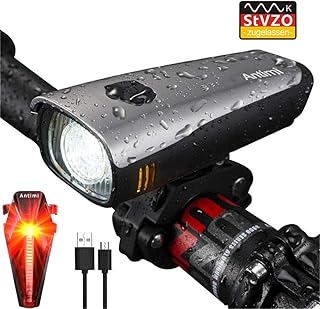 Antimi LED Fahrradlicht Set,StVZO Zugelassen USB Wiederaufladbar Fahrradbeleuchtung Set mit IPX5 Wasserdicht Frontlicht &amp; Rücklichter,Fahrradlampe mit Samsung 2600mAh Li-ion Akku