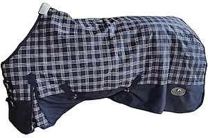 Goliath 4704/4705 Regular-Neck Horse Turnout Blanket - Navy Blue Plaid, 1200 Denier Ripstop Fabric, Waterproof & Windproof, 3