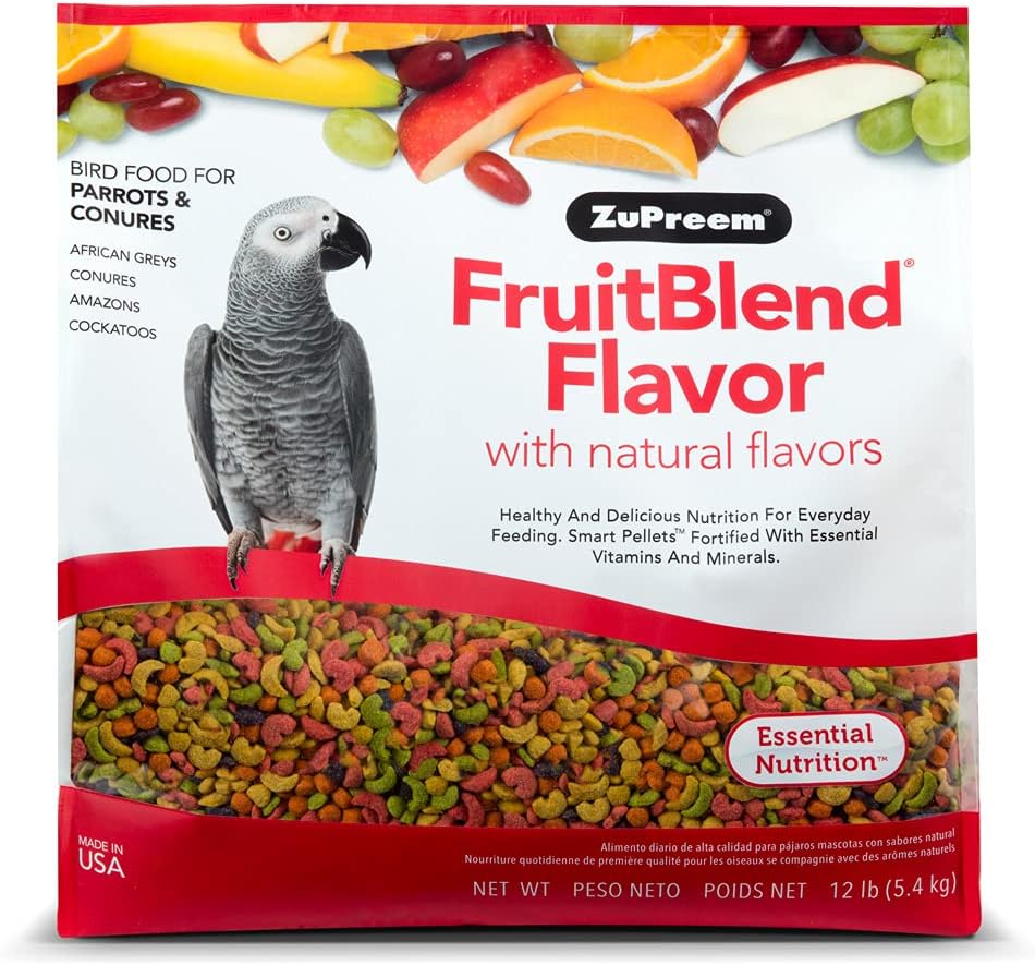 ZuPreem FruitBlend Flavor Pellets Bird Food for Parrots and Conures | Powerful Pellets Made in USA, Naturally Flavored for Caiques, African Greys, Senegals, Amazons, Eclectus