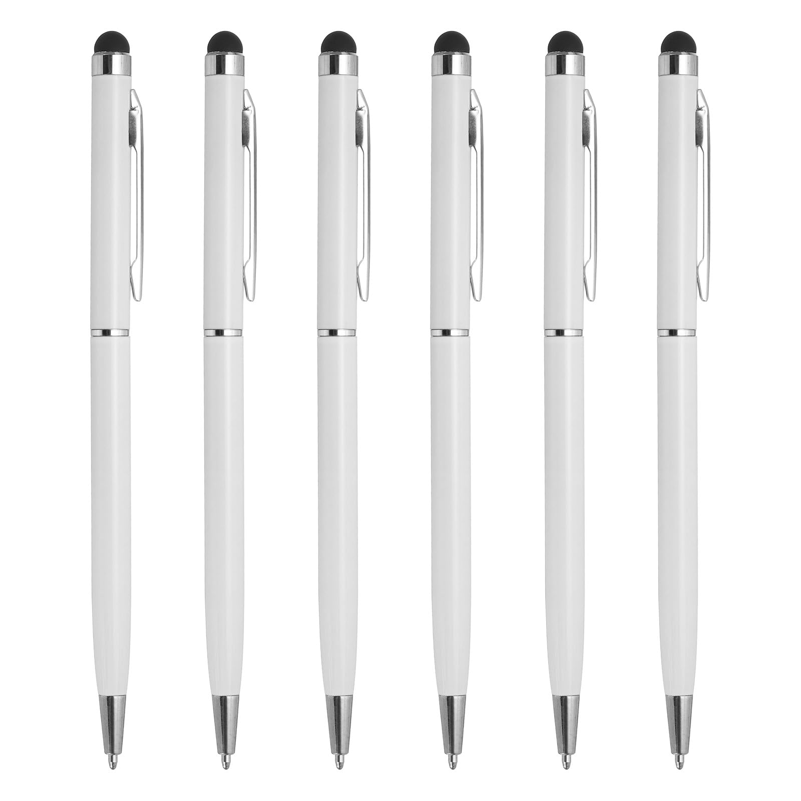 uxcell 6pcs Metal Stylus Pen Ballpoint Pen 2 in 1 Universal Retractable Ink Pen with Stylus Tips for All Capacitive Touch Screen Device, White
