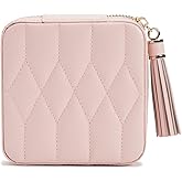 WOLF Caroline Zip Travel Case, Rose Quartz - Seven Ring Rolls, Four Compartments, Three Necklace Hooks & Pocket - Anti-Tarnish LusterLoc Lining