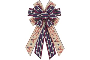 ON-AIRSTORE Large Patriotic Wreath Bows America Flags Stars Strips Burlap Bow for Wreath, 4th of July Ribbon Bows for Labor Day Independence Day Front Door Home Party Outdoor Decoration Wreath Ornament Supplies