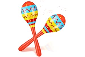Relaxgiant 7.87 Inches Fiesta Wooden Maracas 2 Pcs Noisemaker for Mexican Fiesta Musical Maracas Party Mexican Birthday Christmas Cinco De Mayo Party(Orange)