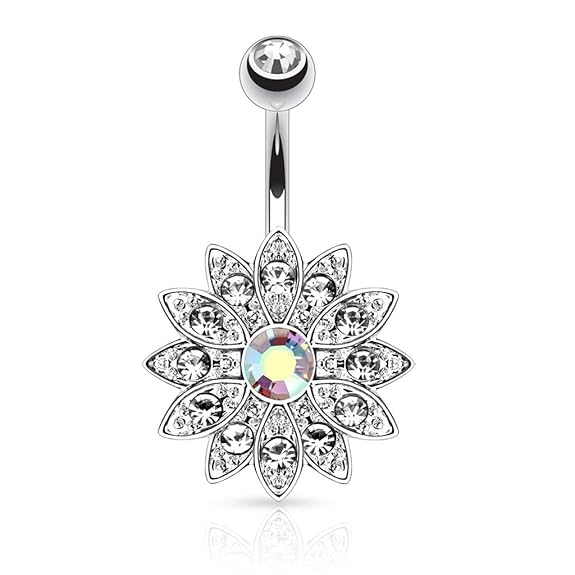 Kultpiercing - Bauchnabelpiercing Schmuck Kristallblume Barbell