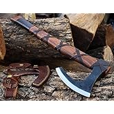 Ragnar Viking Axe - Hand Forged Carbon Steel Hatchet with Leather Sheath | Norse Bearded Axe for Camping, Throwing, Hunting, Outdoor Survival | Gift for Men