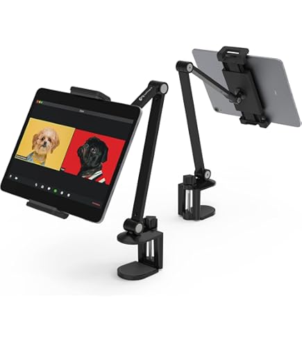AboveTEK IPad Clamp Mount Desk, Adjustable Tablet Holder With 360° Rotation & 180° Tilt, Fits 9.7"-13" Tablets, Anti-Theft IPad Desk Stand, Heavy-Duty Aluminum Tablet Stand, Perfect For Work-Black