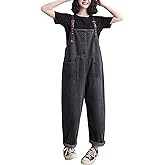 COWOKA Women's Loose Baggy Denim Overalls Casual Vintage Adjustable Straps Stretch Bib Jumpsuit Rompers Harem Pants