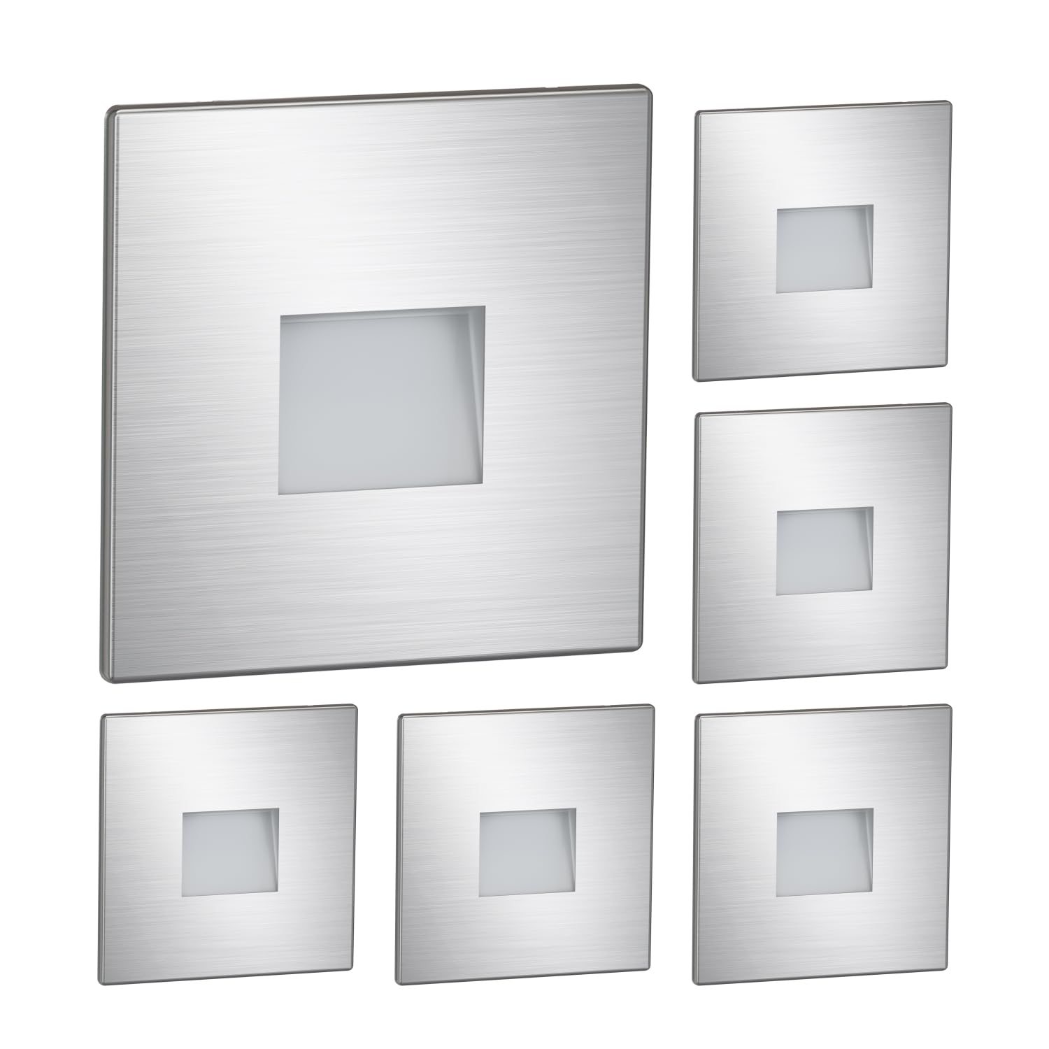 ledscom.de 6 LED Staircase Light/recessed wall Light FOW for Indoor and Outdoor, Downlight, Angular, Stainless Steel, 85 x 85mm, Warm White