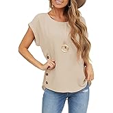 Orchidays Womens Casual Short Sleeve Tops Dressy Crew Neck Side Button Shirts Blouse