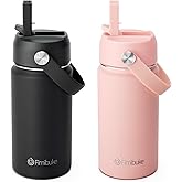 Fimibuke Kids Insulated Water Bottle, 14oz BPA FREE Double Wall Vacuum Tumbler 18/8 Stainless Steel Leak Proof Kids Cups with Straw Metal Water Bottle for School Boys Girls (2 Pack, Midnight Rose)