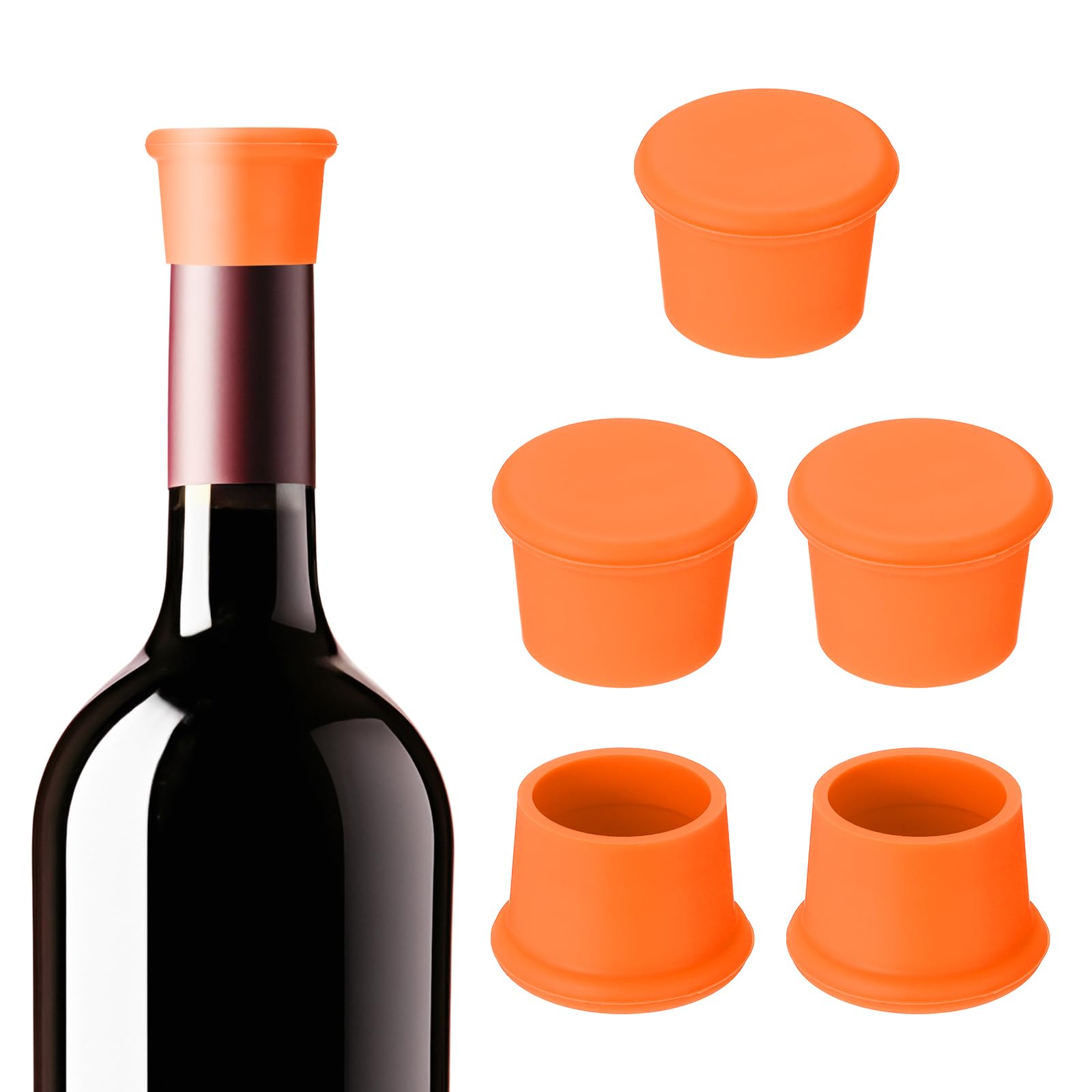 PATIKIL Silicone Wine Stoppers, 6 Pcs Reusable Bottle Cover Wine Corks Bottle Caps Wine Saver Seal Keep Fresh for Beer Beverage Drink, Orange